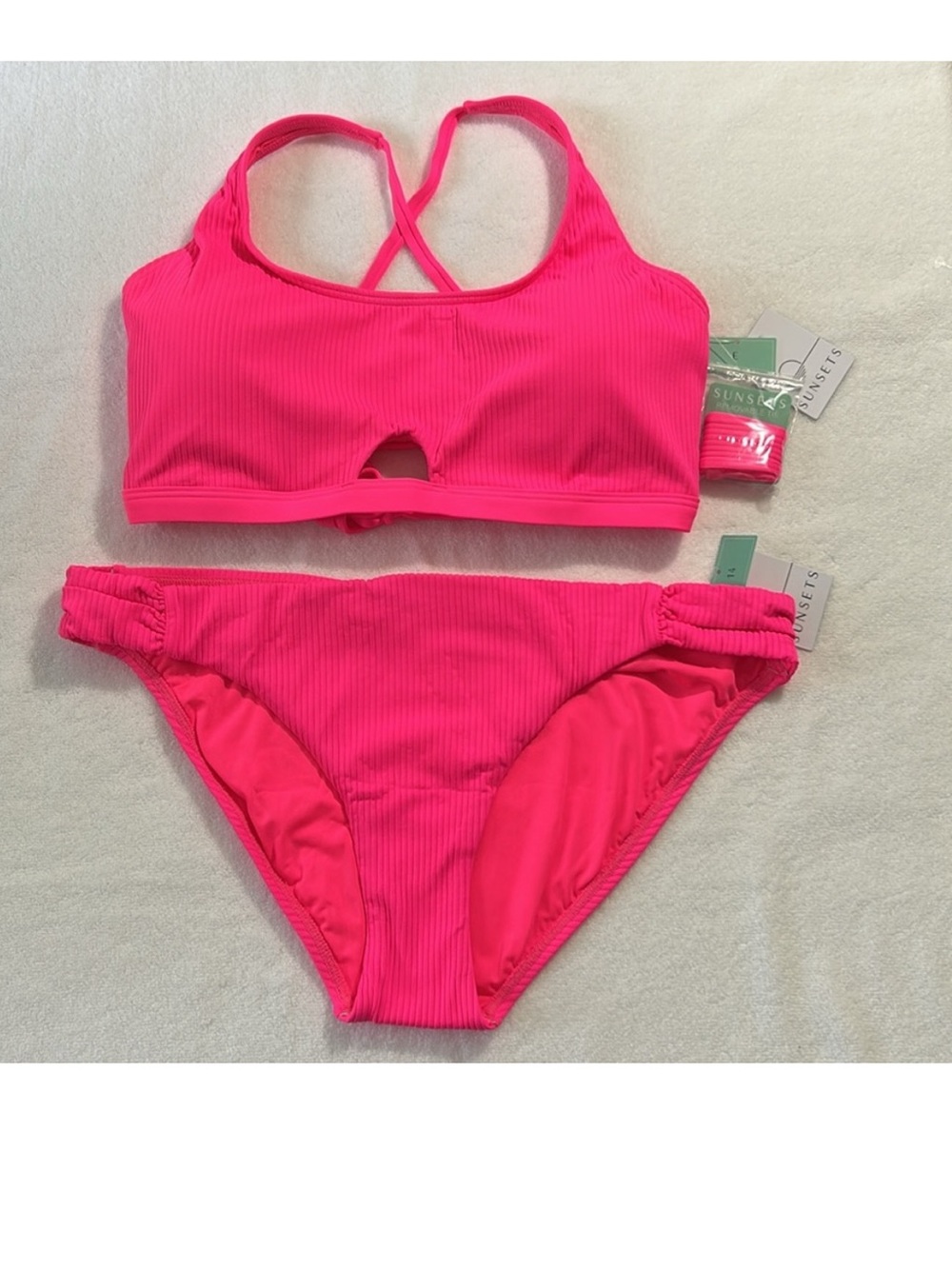 Sunsets XLarge Bikini Brandi Bralette E-cup / Femme Fatale Hipster Neon Pink NWT